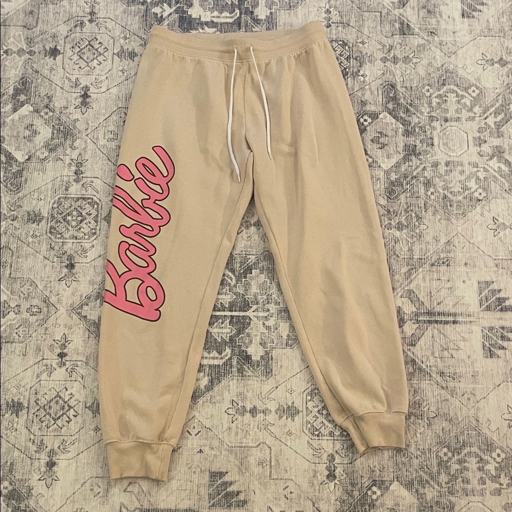 Forever 21 Beige Joggers with Barbie Logo